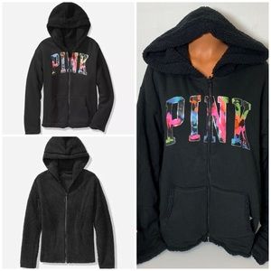 PINK VS REVERSIBLE LOGO SHERPA FULL ZIP HOODED